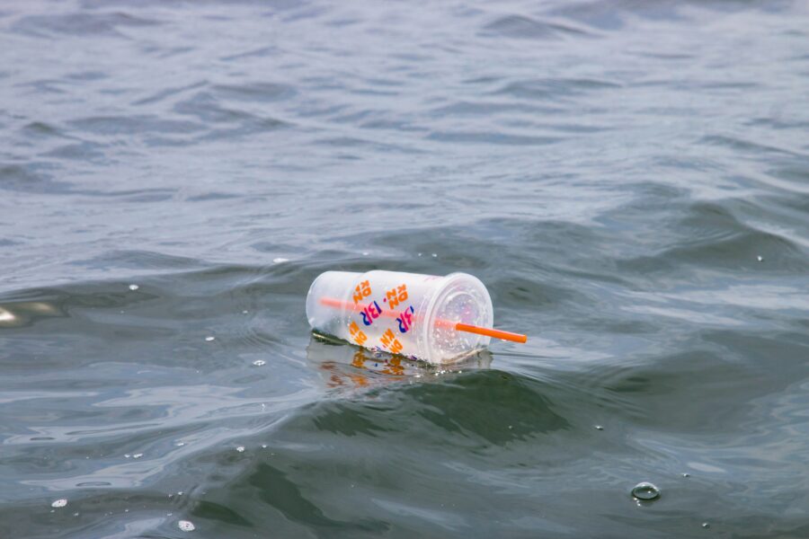 Plastic cups in the ocean