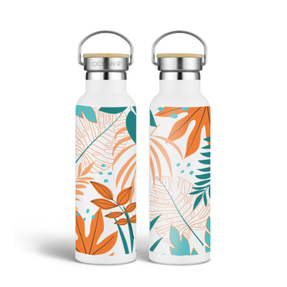 Floral Engraved Steel Water Bottles, Custom Reusable Water Bottle